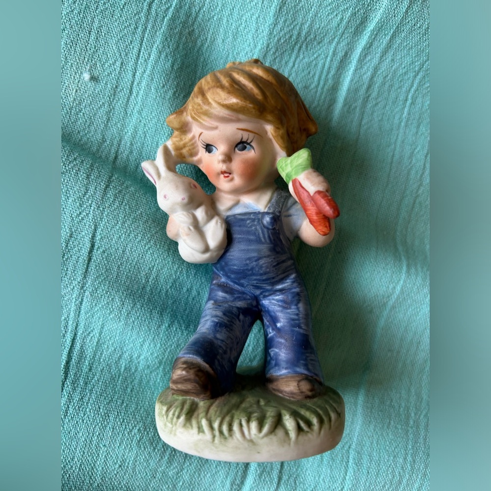 Vintage 2 Children Ceramic Figurines HOMECO Bunny & Carrot